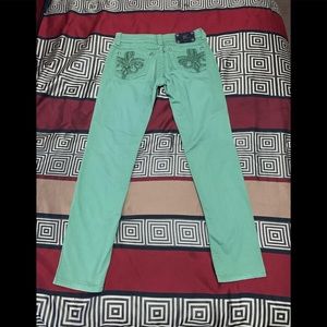 Miss Me Skinny Jeans Green 30 Waist 32 Inseam